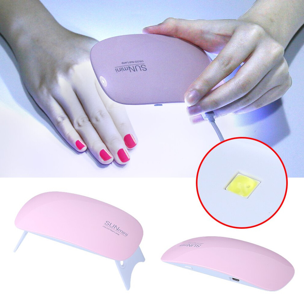 Pink Uv Led Nail Lamp 6W Usb Gel Nail Dryer With Dual Wavelength Leds, Two Timer Settings,