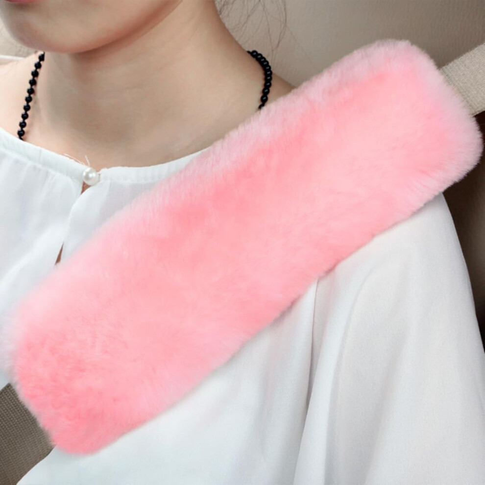 Sheepskin Seat Belt Cover With Soft Fluffy Wool Cushion, Neck And Shoulder Pressure Relief, Pink 9455672046251