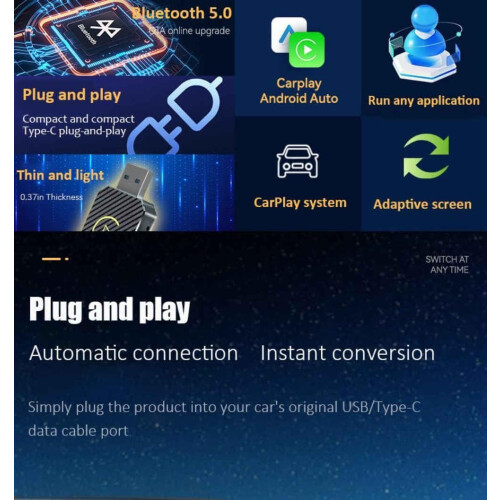 2 in 1 Wireless CarPlay and Android Auto Adapter for Ford Flex 20202026, Fast Stable Connection 2