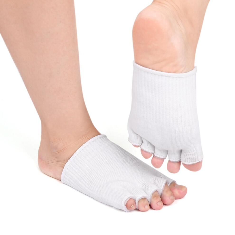 White Moisturizing Gel Socks With Toe Separator, Opentoe Spa Treatment For Dry Cracked Skin, 1 Pair