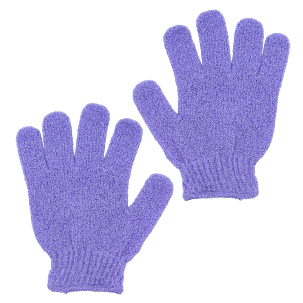 Purple Exfoliating Shower Gloves 2 Pack with FiveFinger Design for Gentle Skin Scrub and Body Care