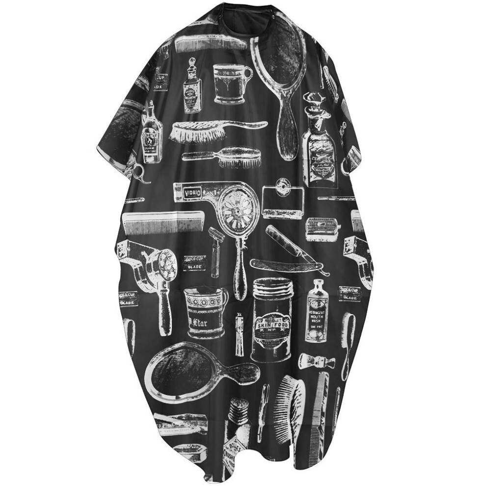 Black Patterned Barber Cape 110X110cm With Full Coverage Protection For Salons And Barbers
