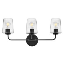 Black 3 Light Bathroom Vanity Light with Clear Glass Shades, Dual Mount, Damp Rated