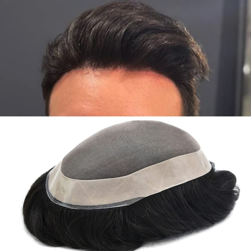 Unisex Black Men's Human Hair Toupee 7X10 Durable Mono Base Hairpiece With Natural Hairline Off