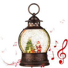 Christmas Snow Globe Lantern with Swirling Glitter, LED Light and Musical Holiday Decoration