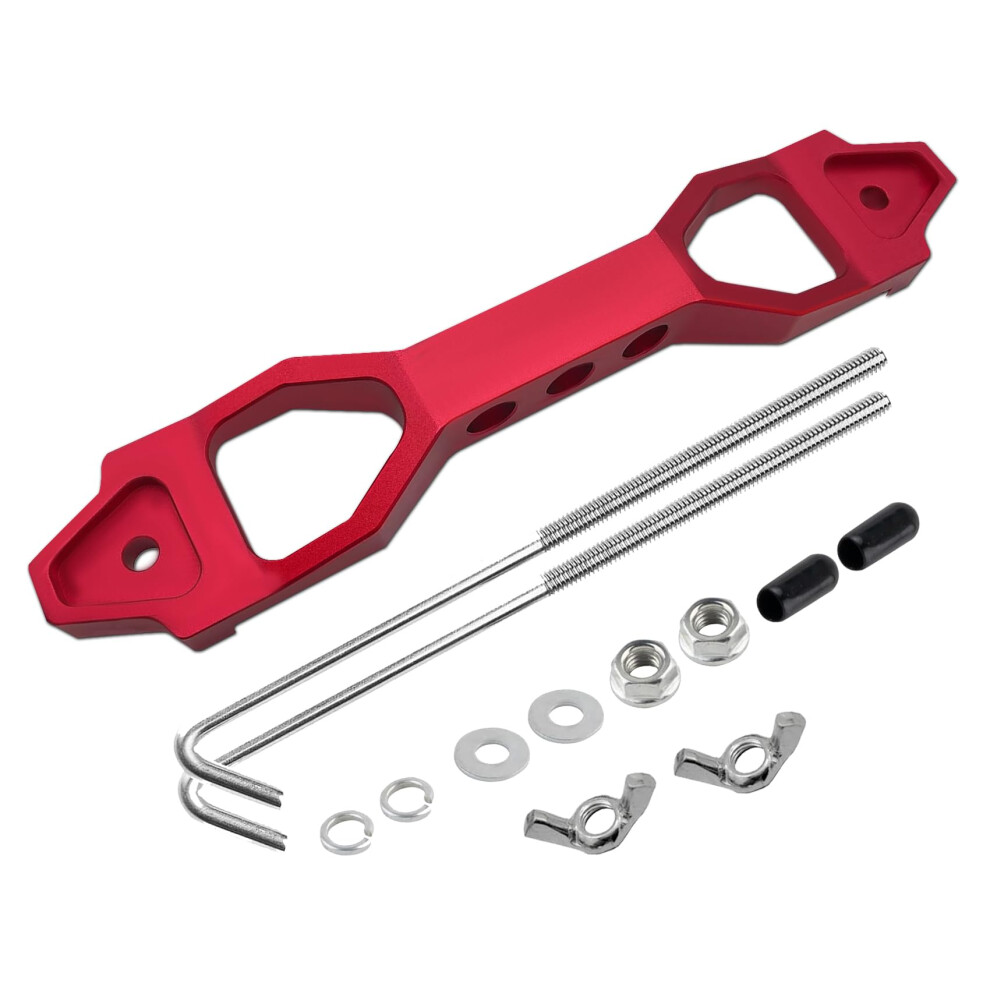 Car Battery Hold Down Bracket, Billet Aluminum Tie Down Kit With J Bolts, Universal Fit Red 9113335830707