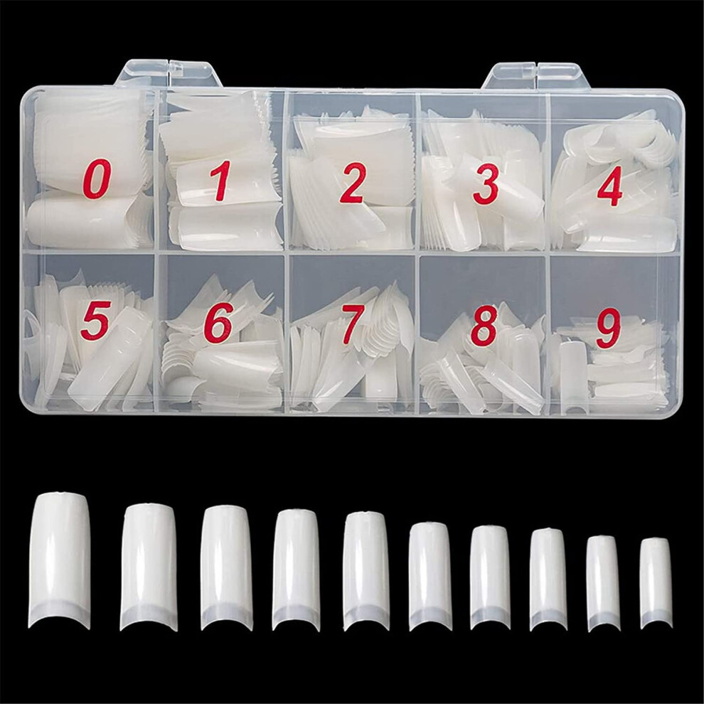 French Nail Tips Half Cover 500pcs Clear Acrylic with Box, Salon Quality Artificial False Nails