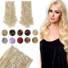 17 Inch Curly Bleach Blonde Clip In Hair Extensions Full Head 8 Piece Set for Women