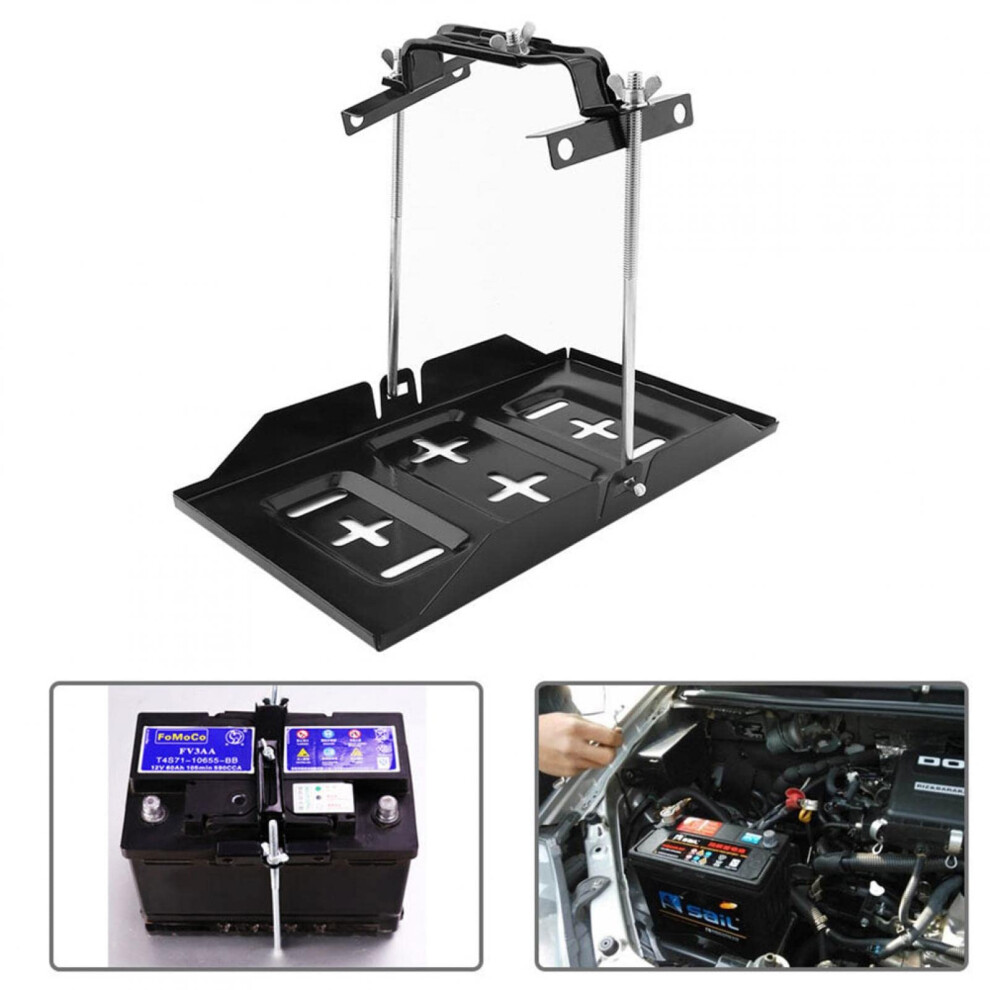 Car Battery Holder With Adjustable Clamp Range, Universal Tray For Cars Boats Marine Black 9455672047081