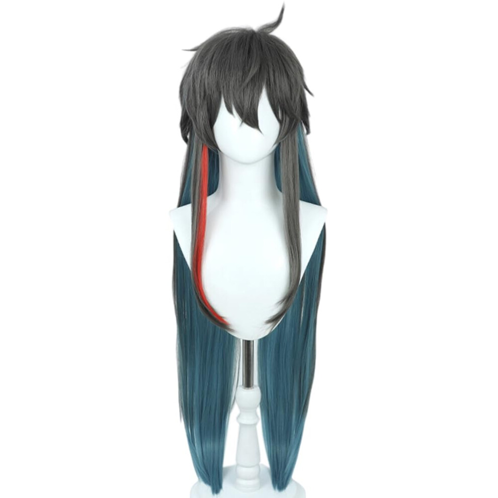 Unisex Blue,Green,Black Dan Heng Cosplay Wig Long Straight Black Blue Green Gradient 100Cm Heat Resistant Synthetic Hair