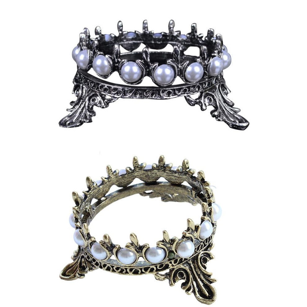 Elegant Crown Shape Nail Art Brush Holder with Pearl Accent, Alloy Pen Rest for Manicure Tools