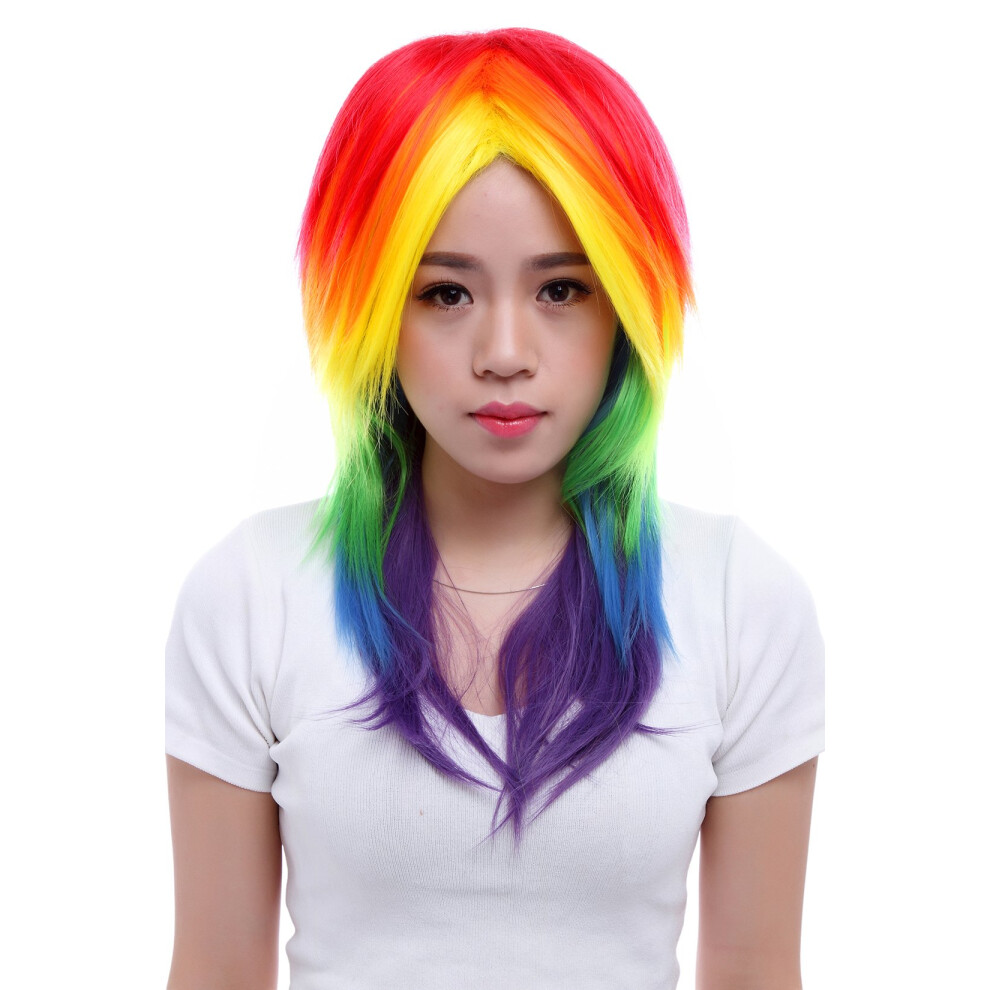 Rainbow Synthetic Cosplay Wig 20.87 Inch Medium Length Straight Costume Hair Tangle