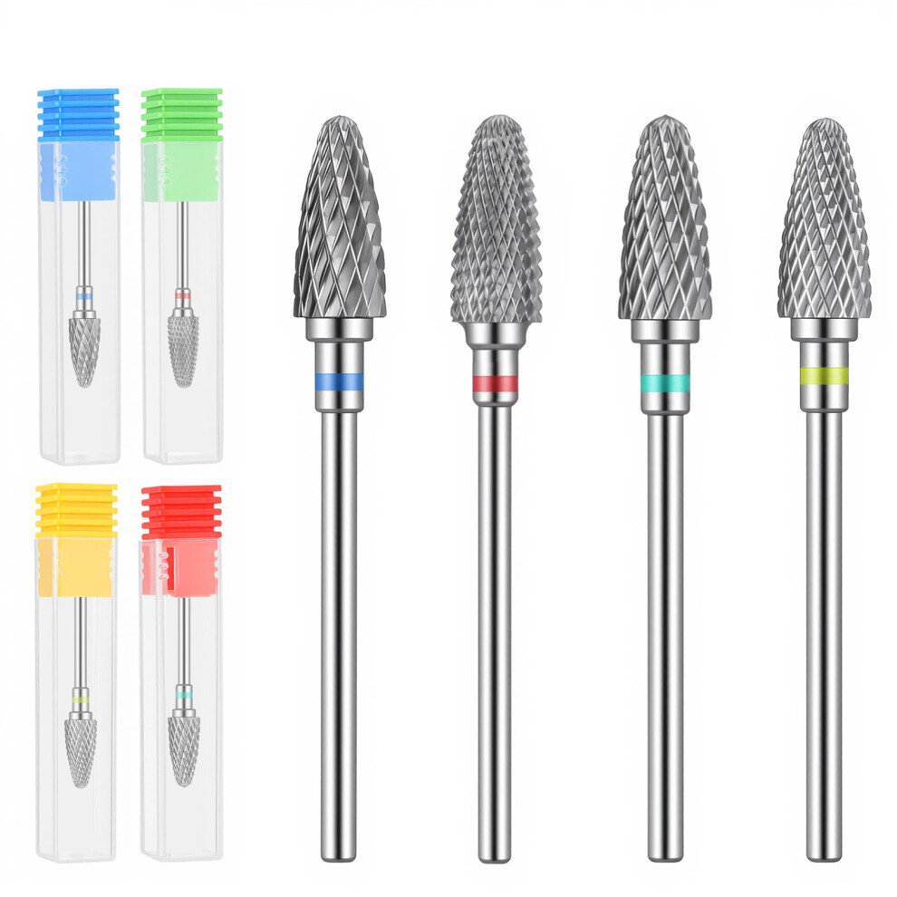 Tungsten Carbide Nail Drill Bit Set 3/32 Inch 5in1 Cone for Manicure Pedicure Cuticle Cleaning 4 Pack