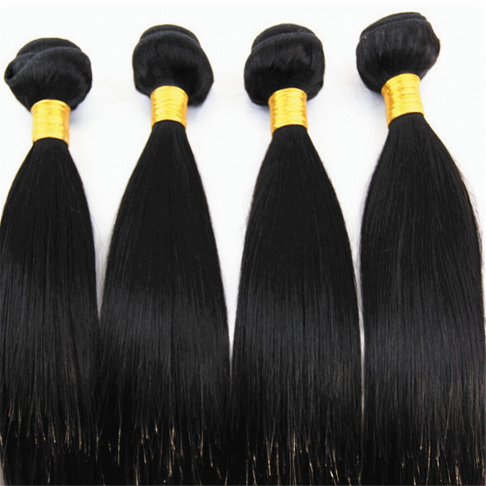 Unisex Raw Virgin Brazilian Human Hair Extensions Wavy Weave Bundle 16 Inch #1B Tangle Soft Texture