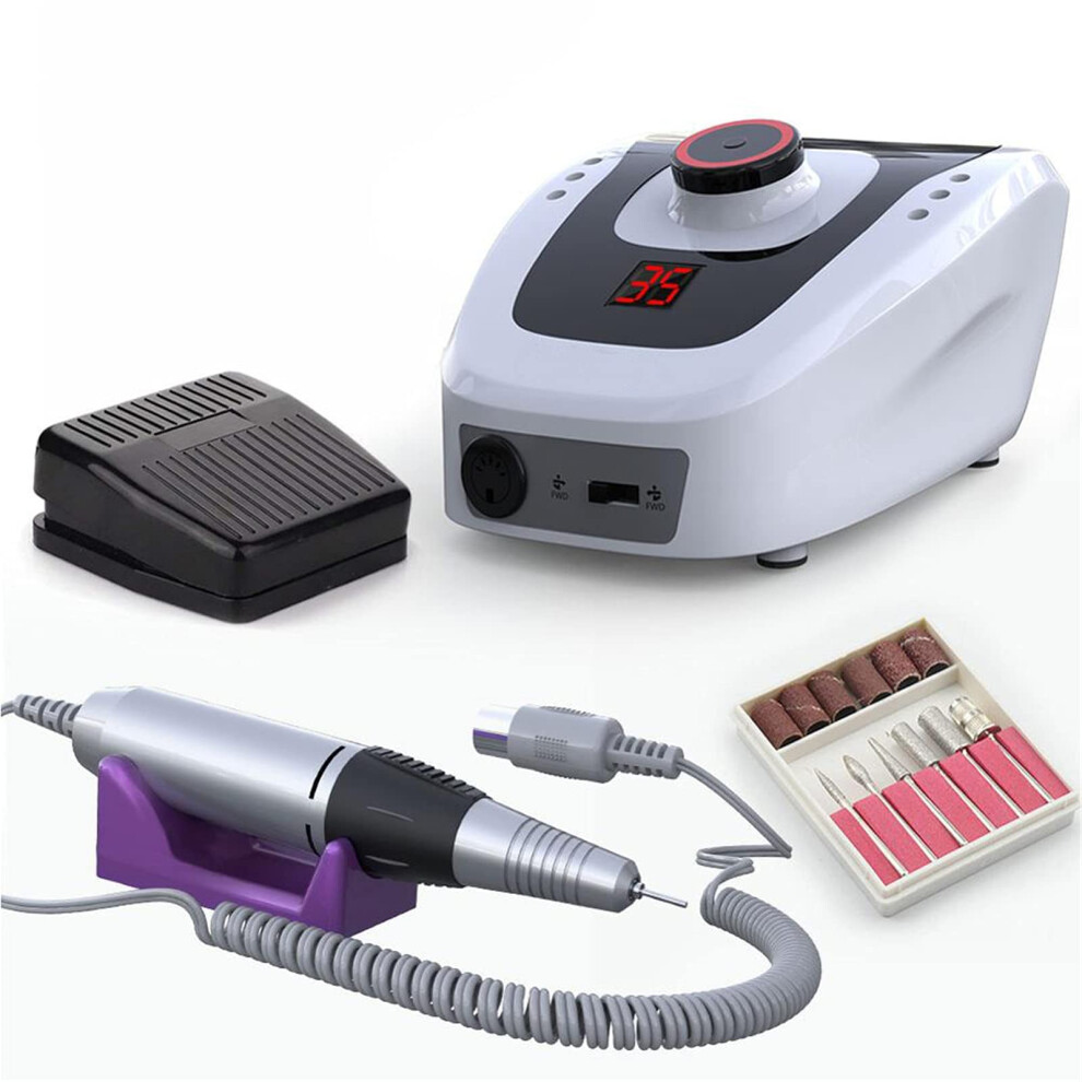 Electric Nail Drill 35000RPM Speed Low Noise Professional Manicure Pedicure Tool with Foot Pedal