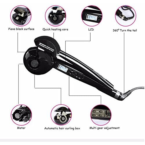 Automatic Hair Curler with LCD Display, Ceramic Rotating Barrel, Adjustable Temperature, Black 2