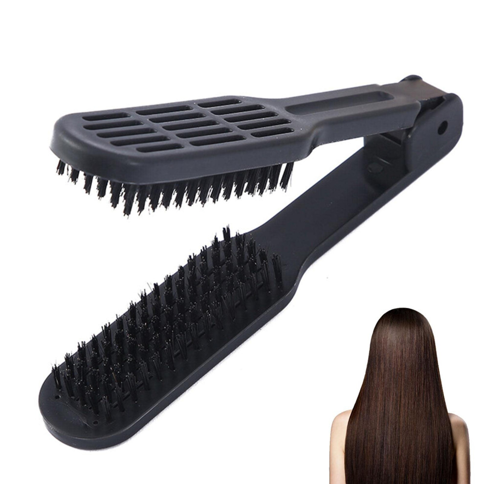 Hair Straightening Brush with Boar Bristles, DualSided Styling Comb for Smooth AntiFrizz Hair