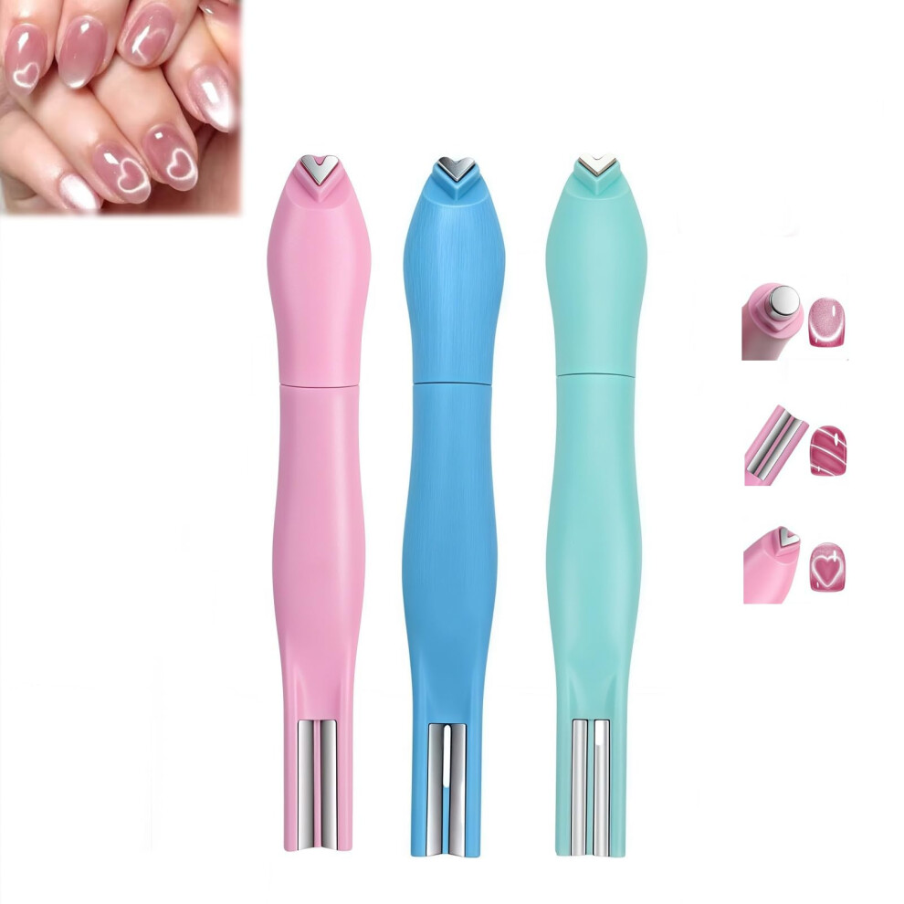 3in1 Cat Eye Nail Art Magnet Pen with Heart Round Line Patterns for Magnetic Gel Polish Design (3pcs)