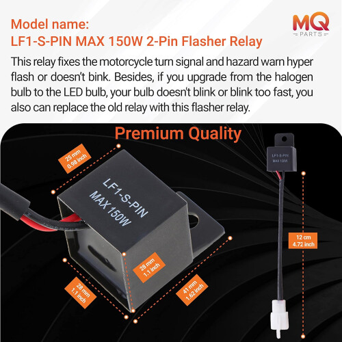 2Pack 12V 2Pin 150W LED Flasher Relay for Motorcycles Fixes Hyper Flash Easy Install 2