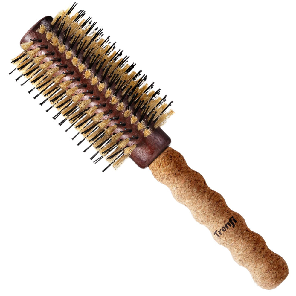Round Hair Brush with Boar Bristles for Thick and Coarse Hair, 2.5in, Frizz Control and Shine