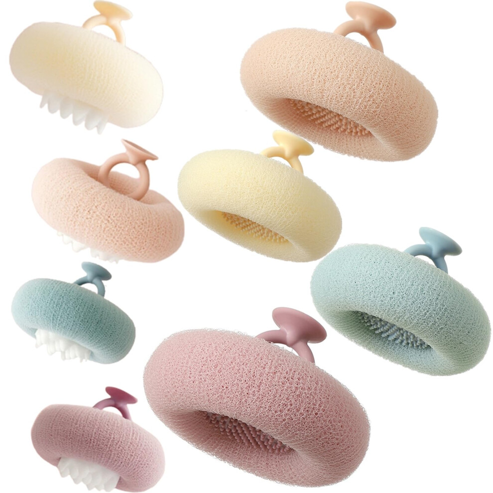 Sunflower Bath Sponge with Suction Cup, Soft Exfoliating Shower Loofah for Gentle Body Cleaning (4PCS)