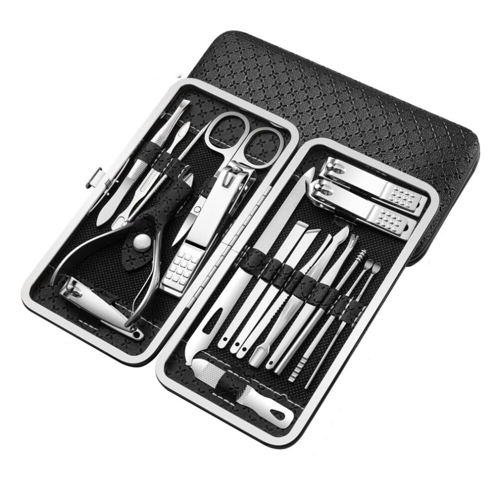 Black Manicure Set Stainless Steel 19Pcs Nail Clippers Pedicure Kit With Precision Trimming Tools