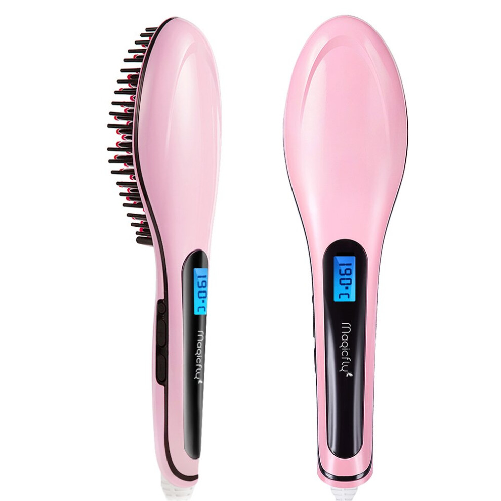 Pink Hair Straightening Brush With Ionic Ceramic 3 In 1 Fast Heatup Antiscald Dual Voltage