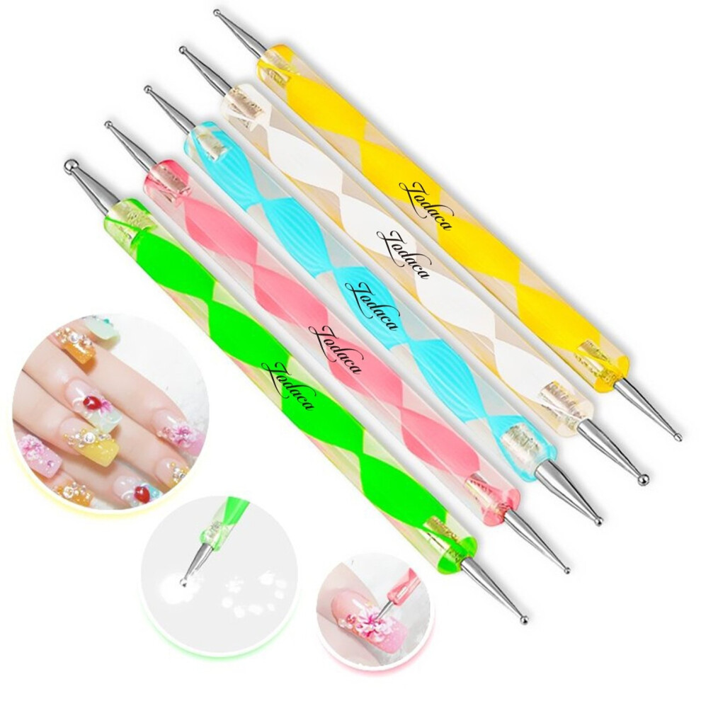 Dual Ended Nail Art Dotting Pen Set with Multi Size Tips for Marbleizing and Petal Shaping