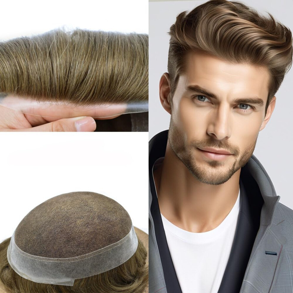 Unisex Brown Men's Human Hair Toupee French Lace With Pu Perimeter Natural Hairline Breathable 7X9 #5