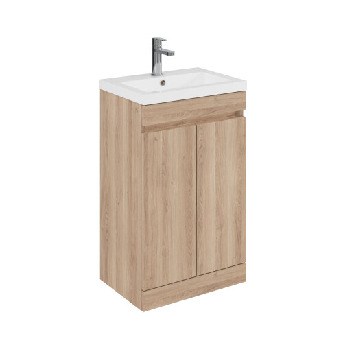 Balterley Balterley 500mm Floor Standing 2 Door Compact Unit with Polymarble Basin - Light Oak