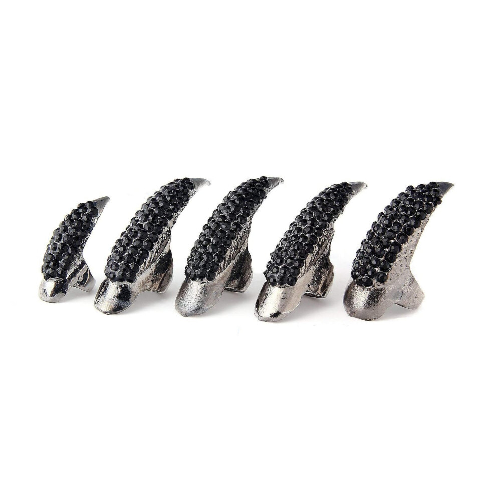 Black Nail Rings Set Of 5 Alloy Rhinestone Finger Claw Rings Adjustable Reusable Stylish Design