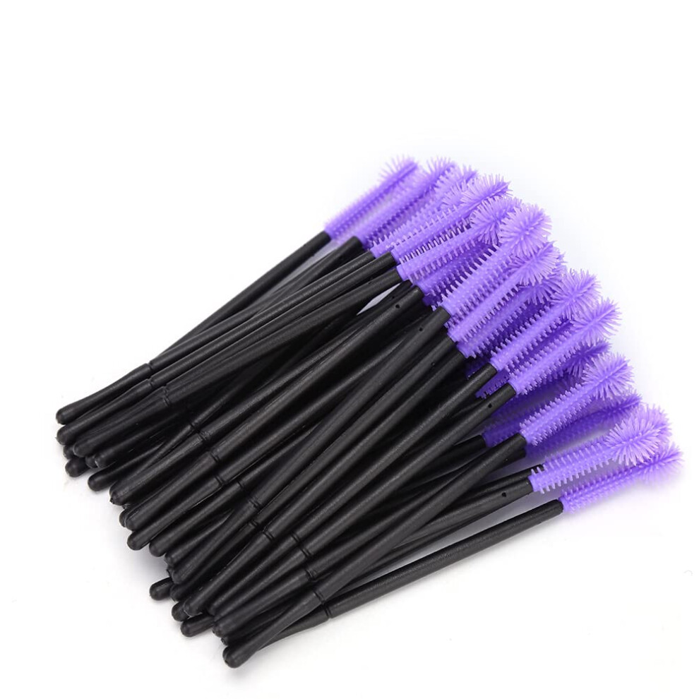 Purple Disposable Eyelash Brushes 50Pcs Silicone Mascara Wands For Precise Lash Application