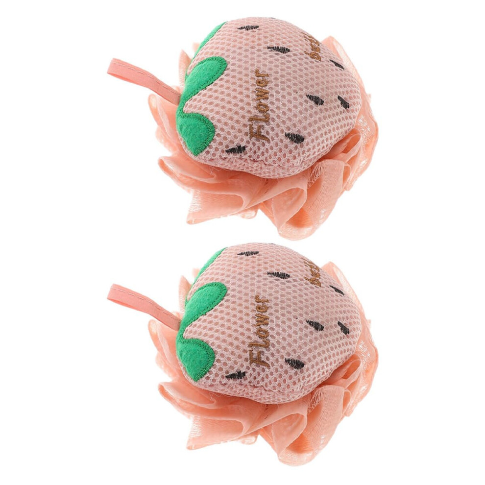 2pcs Strawberry Shaped Bath Loofah Sponge DualSided Exfoliating Pouf for Sensitive Skin and Travel