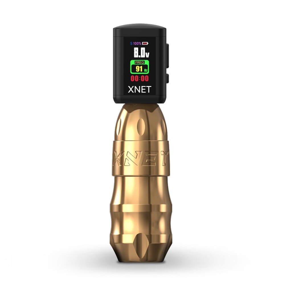 Gold Wireless Rotary Tattoo Pen Kit With Brushless Motor, Adjustable Stroke, 2000Mah Battery,