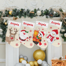 Christmas Stocking with Name, Custom 3D Applique, Large 17.5in Burlap for Fireplace Mantel