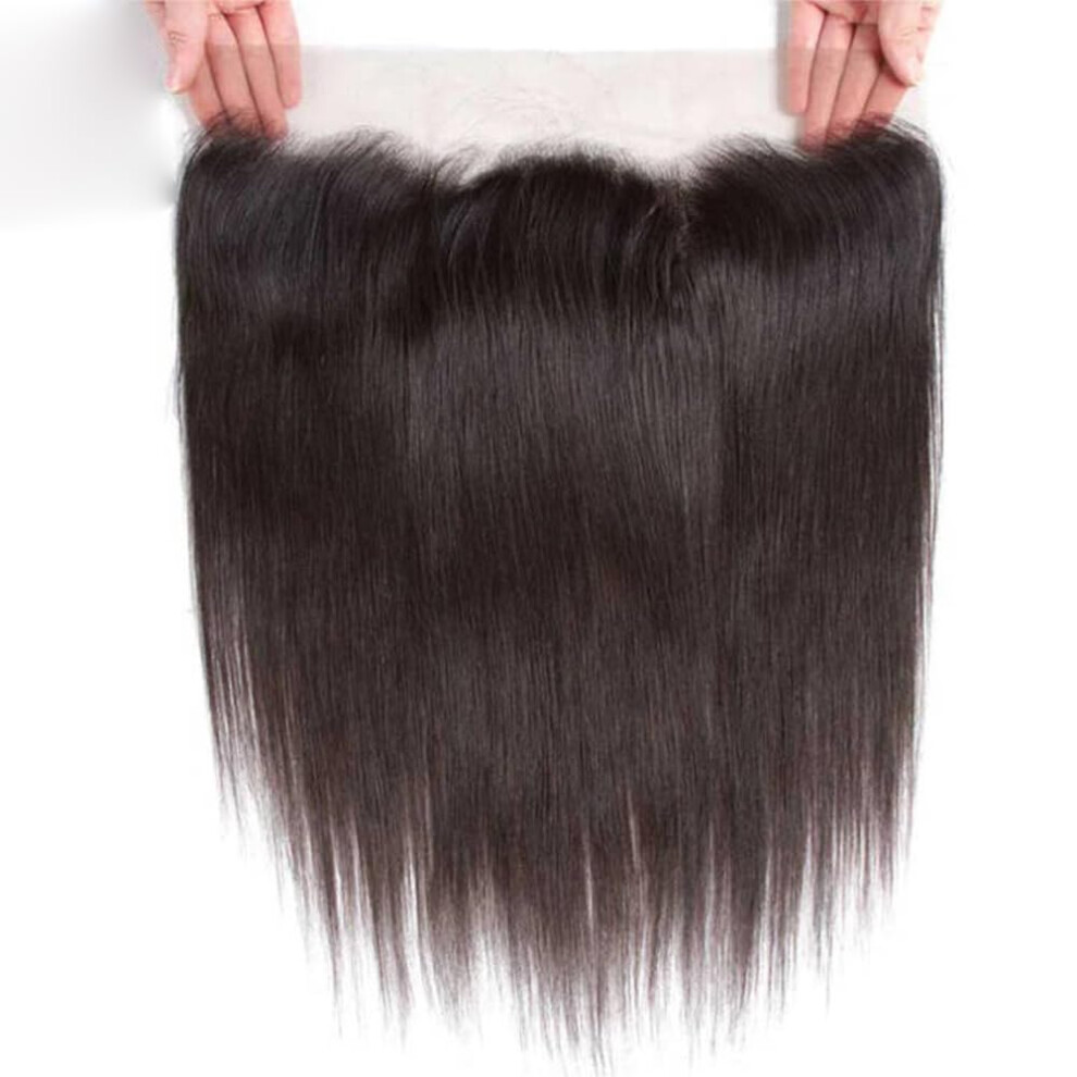 Brazilian Virgin Hair Lace Closure 18 Inch Straight 3 Part Bleached Knots Natural Scalp 3.5x4
