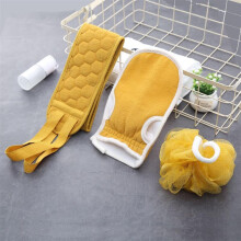 Exfoliating Bath Scrub Gloves and Long Back Scrubbing Towel for Full Body Deep Clean Ginger Yellow