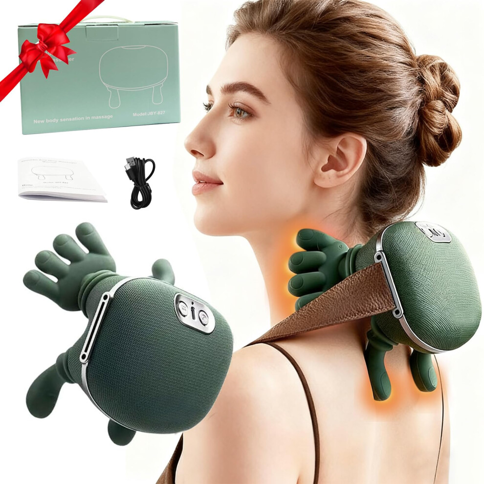 Neck and Shoulder Massager with 4D Deep Tissue Shiatsu, Cordless Heat Therapy, Rechargeable Pillow