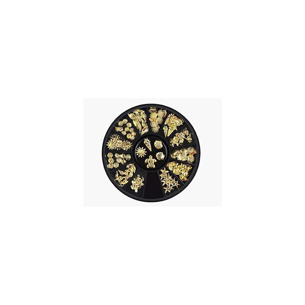 Gold Ocean Nail Art Studs 12 Styles Marine Life Theme 3D Metallic Charms for Beach Manicure