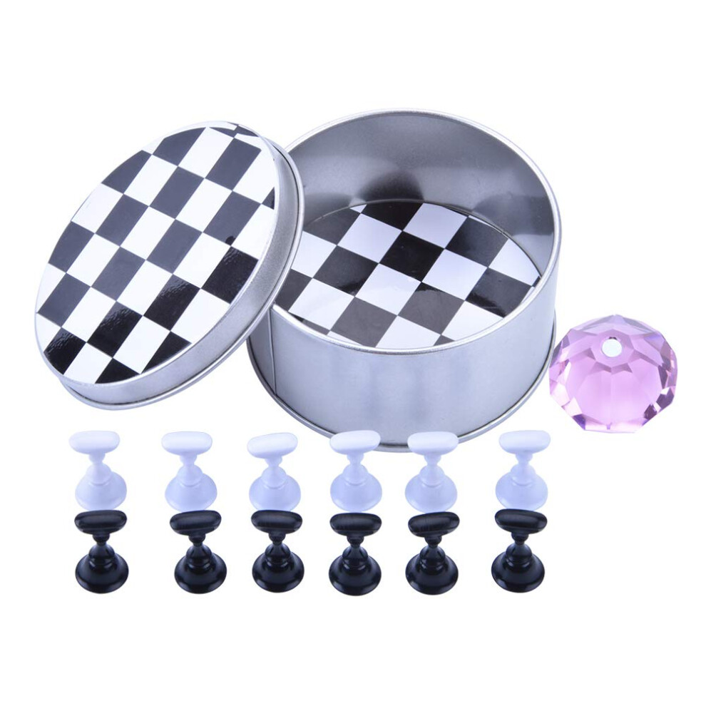 Magnetic Nail Art Practice Stand with Crystal Holders and Chessboard Design for False Tips