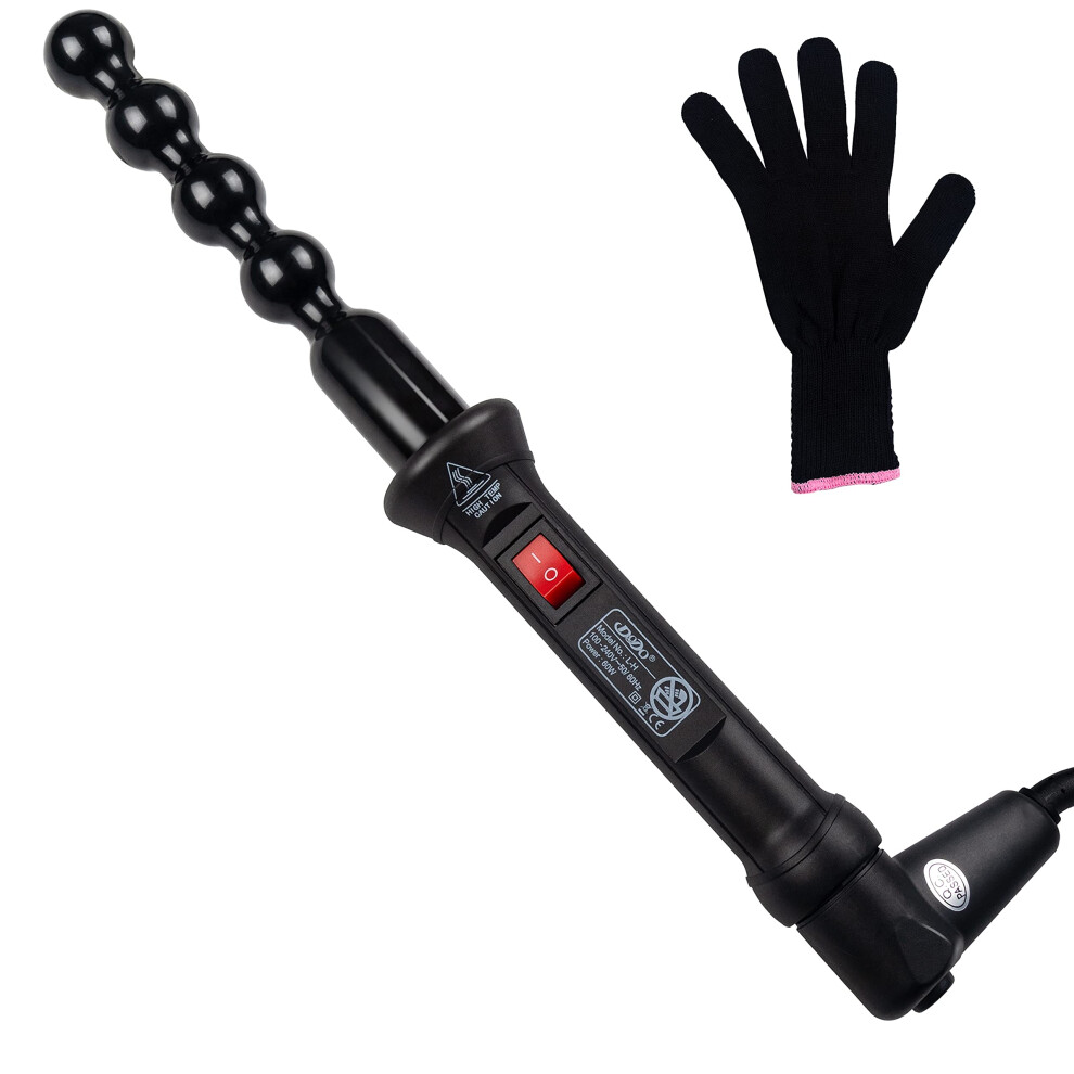 Black Bubble Curling Wand 25Mm Tourmaline Ceramic Barrel Even Heat Distribution With Glove