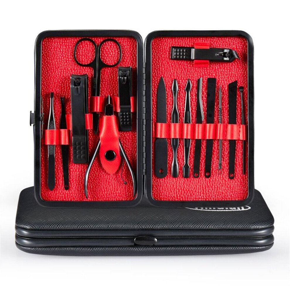 Red Manicure Pedicure Set 15Pcs Stainless Steel Nail Clippers Kit For Travel Grooming And Nail Care