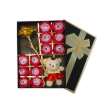 Rose Soap Gift Set with Teddy Bear, Romantic LongLasting Scent, Elegant Gift for Women, Red