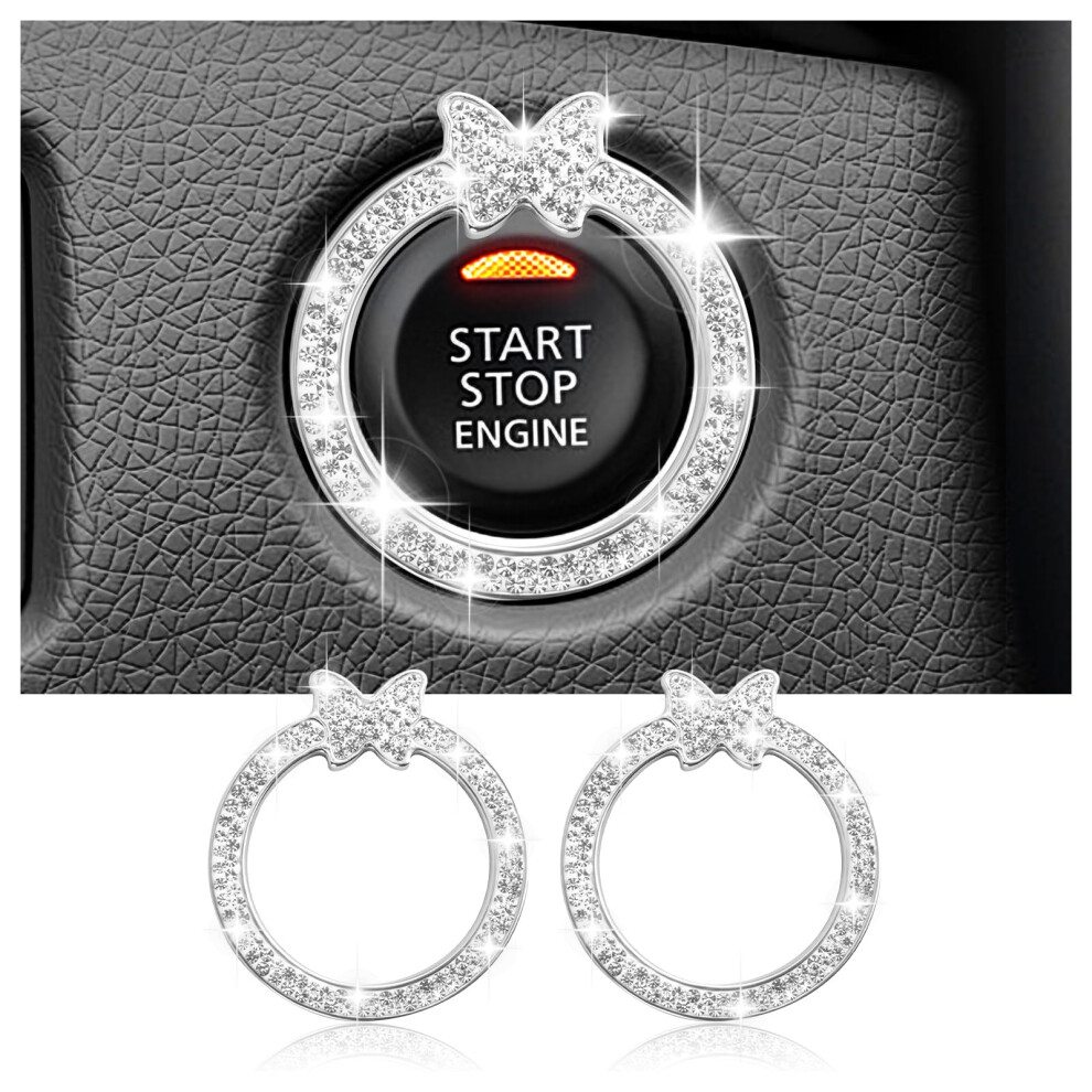 2Pcs Butterfly Bling Car Push Start Button Cover With Rhinestones, Zinc Alloy Scratchresistant Protector For Women 9169991707976