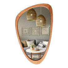Asymmetrical Decorative Wall Mirror with Textured Frame for Living Room Bedroom 30'x19' Natural