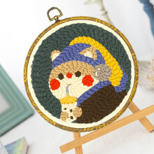 Kit di ricamo Punch Needle per principianti - Design di gatto su lino riutilizzabile