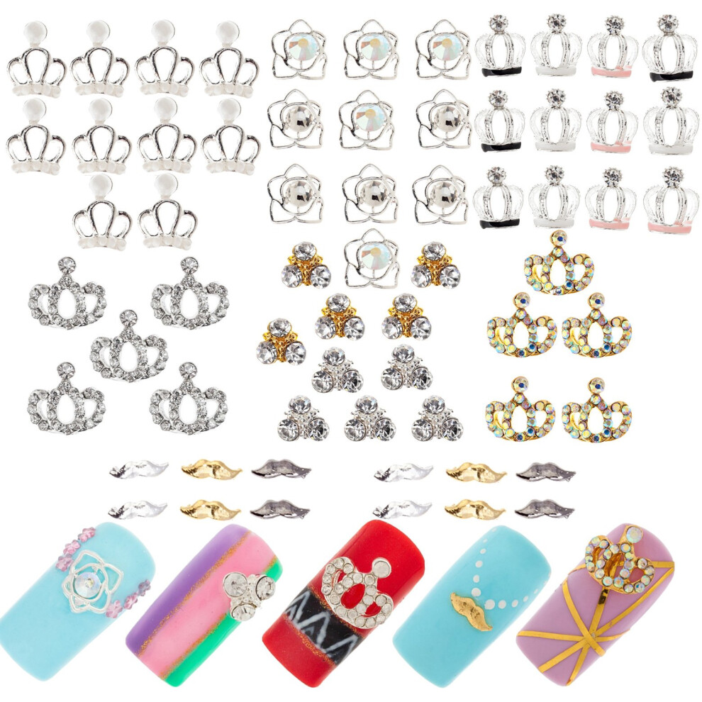 Nail Art Rhinestones 3D Nail Decorations Kit with Crystal Gems Assorted Shapes for Acrylic and Gel Nails