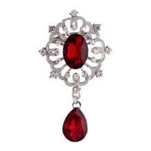 Red Crystal Dangle Brooch Pin for Men and Women, Vintage Black Alloy Lapel Jewelry