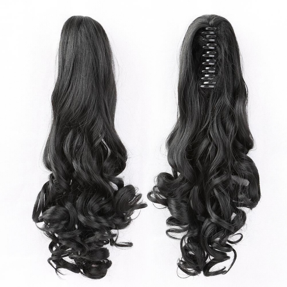 Unisex 18 Inch Wavy Claw Clip Ponytail Hair Extensions Natural Body Wave Heat Resistant Synthetic #1B