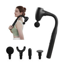 Massage Gun with Extended Ergonomic Handle, Quiet Deep Tissue Massager for Back, Neck, Shoulder, Legs, 4 Speed Settings, 4 Heads, Black